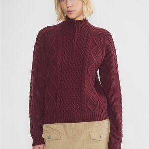 Aritzia Sunday Best Boreal 1/4 Zip Sweater, burgundy size S